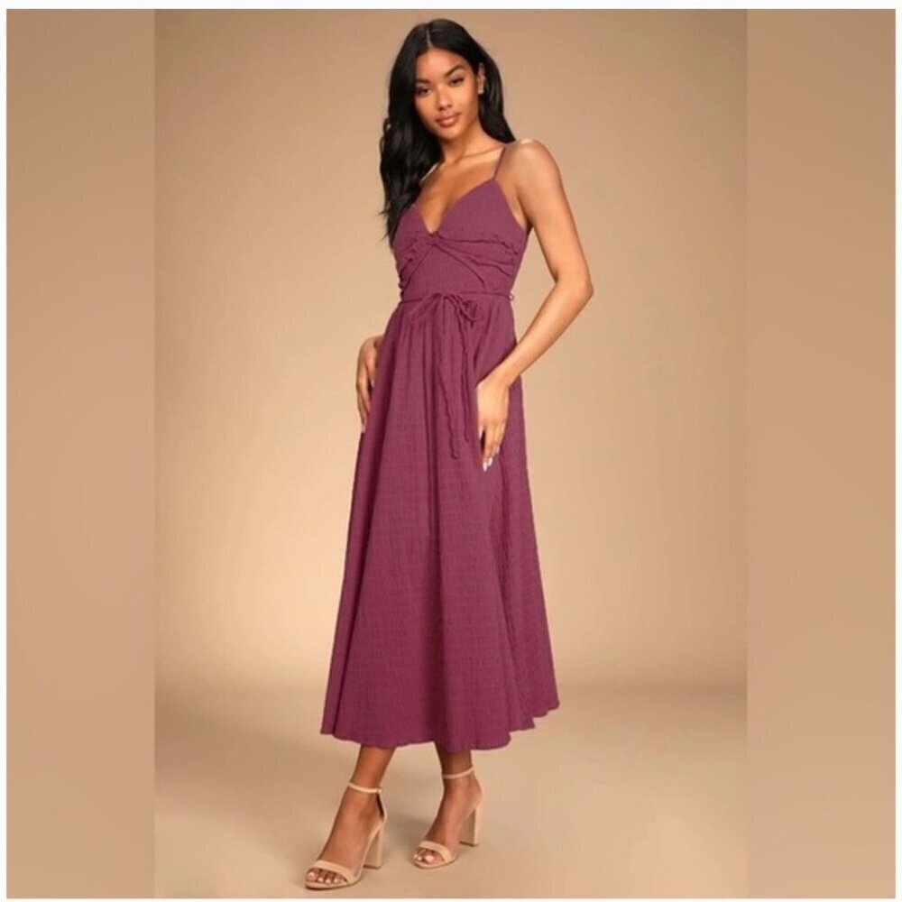 NWT Lulus Cue the Cuteness Mauve  Purple Twist Front Midi Dress, Size XS